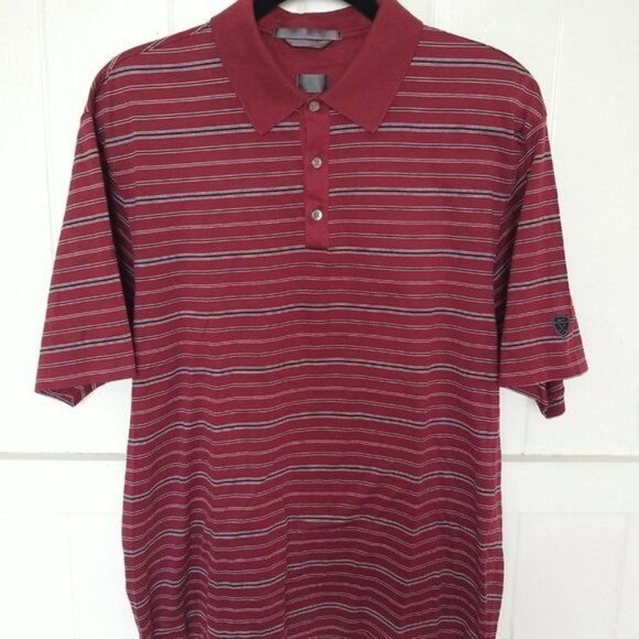 Nike TIGER WOODS COLLECTION Shirt Logo Polo Golf Men's Medium Maroon Stripe SS - Picture 1 of 9